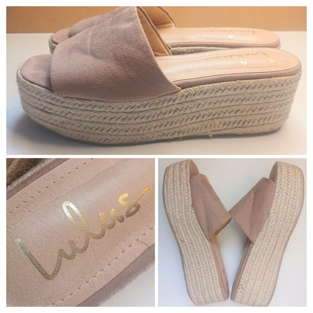 Lulus O'Ahu Womens Size 9 Mauve Suede Espadrille Platform Slip-on Slide Sandals